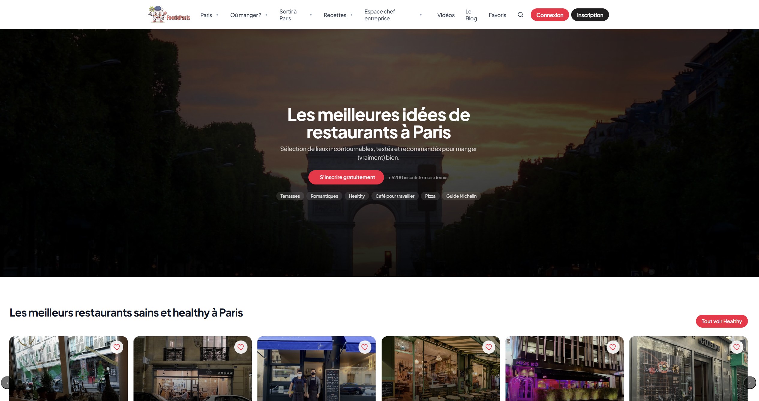 Interface FoodyParis, restaurant et réservation