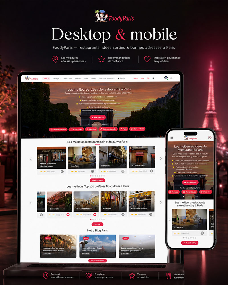 Interface éditoriale FoodyParis, média food et lifestyle