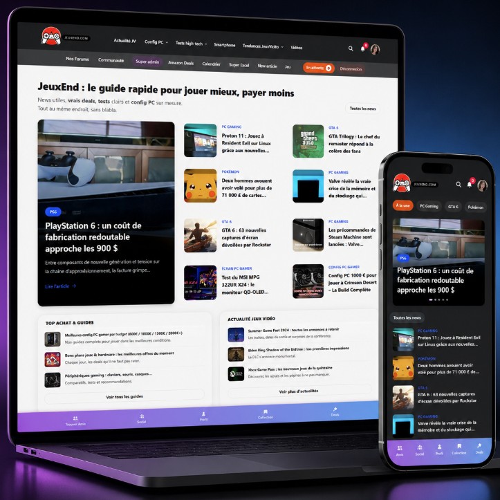 Interface JeuxEnd, site e-commerce gaming