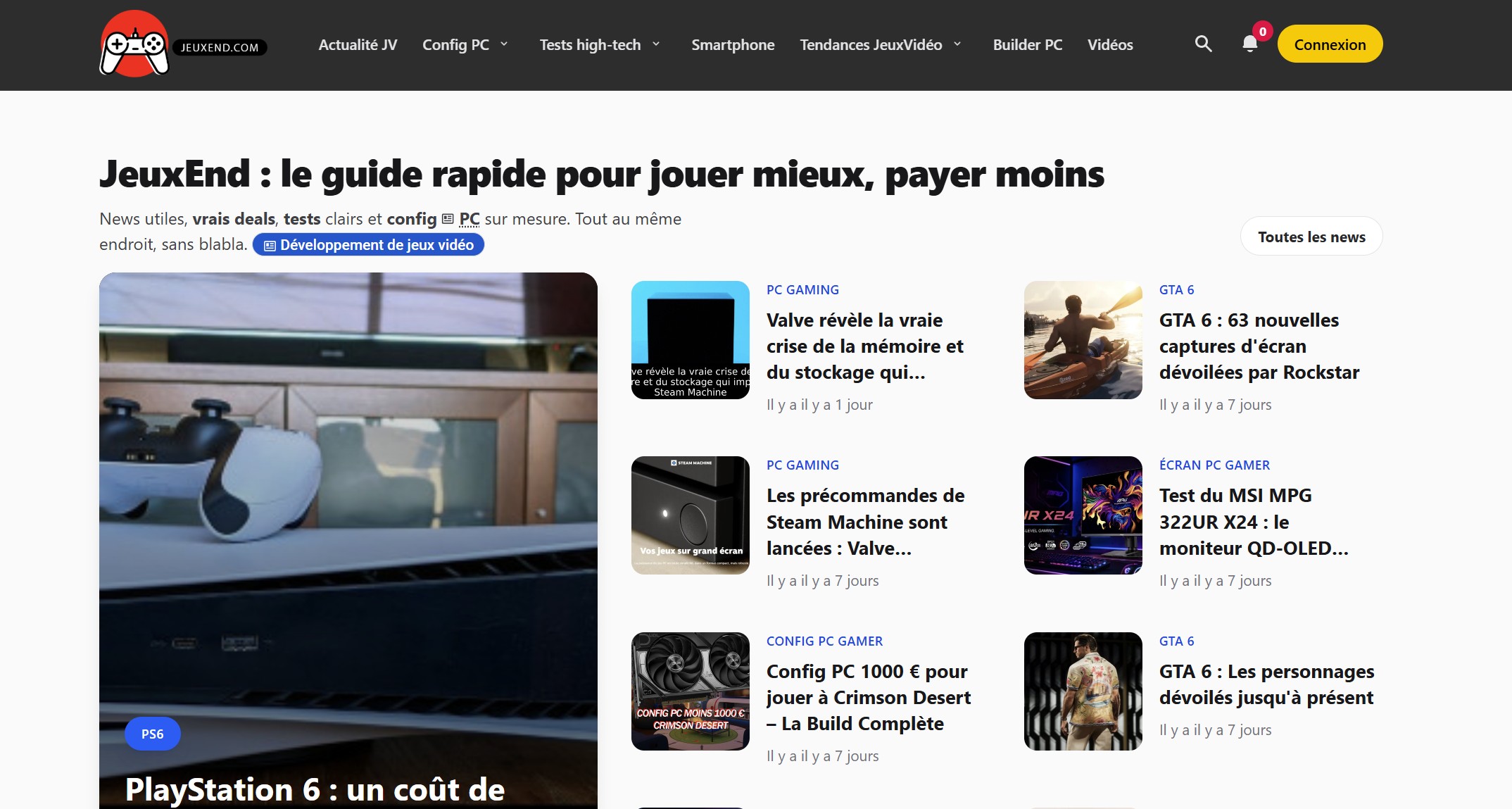 Interface JeuxEnd, site e-commerce gaming