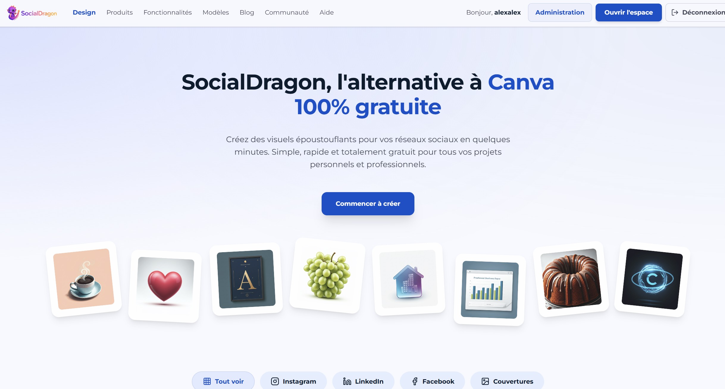 Interface SocialDragon, studio de création social media
